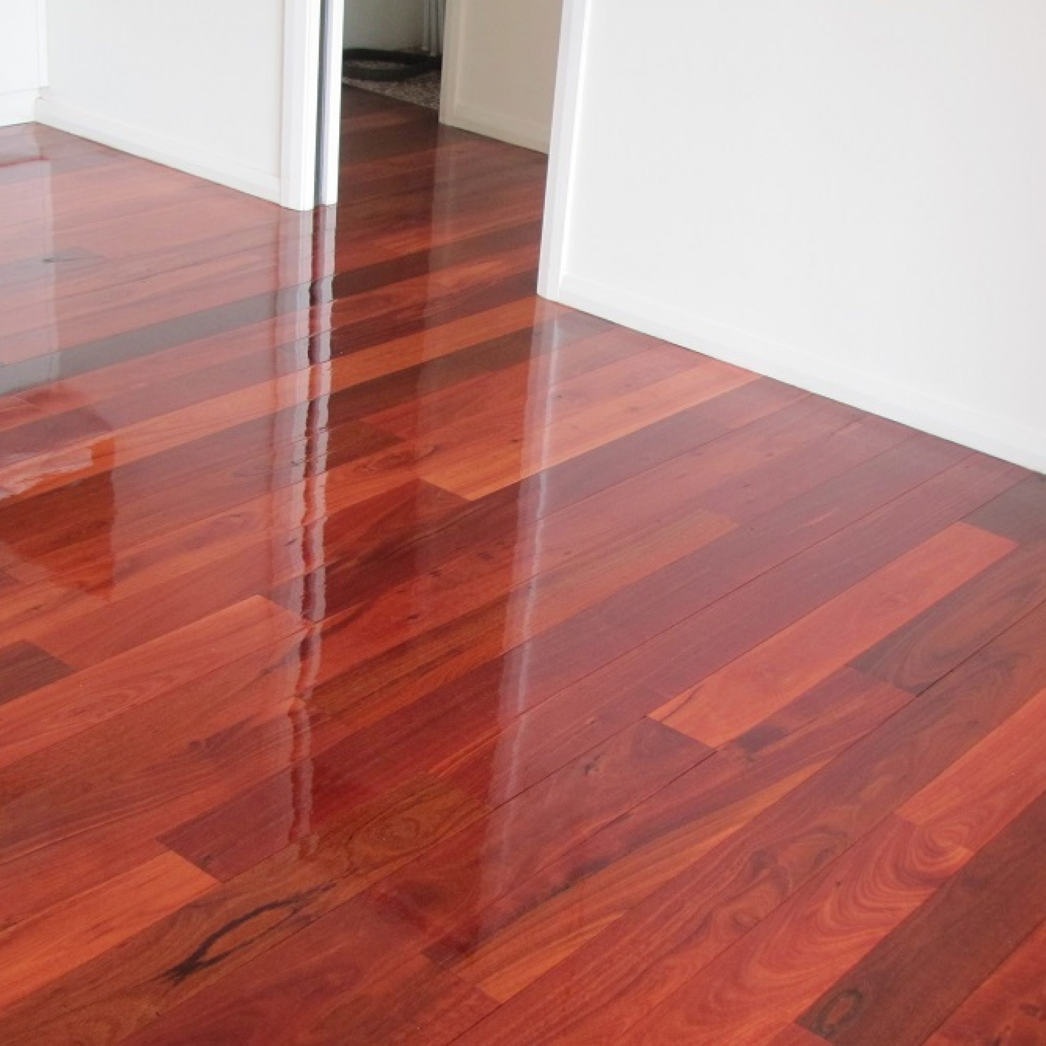 So shiny! Jarrah floorboards all polished up. Custombuilt Homes